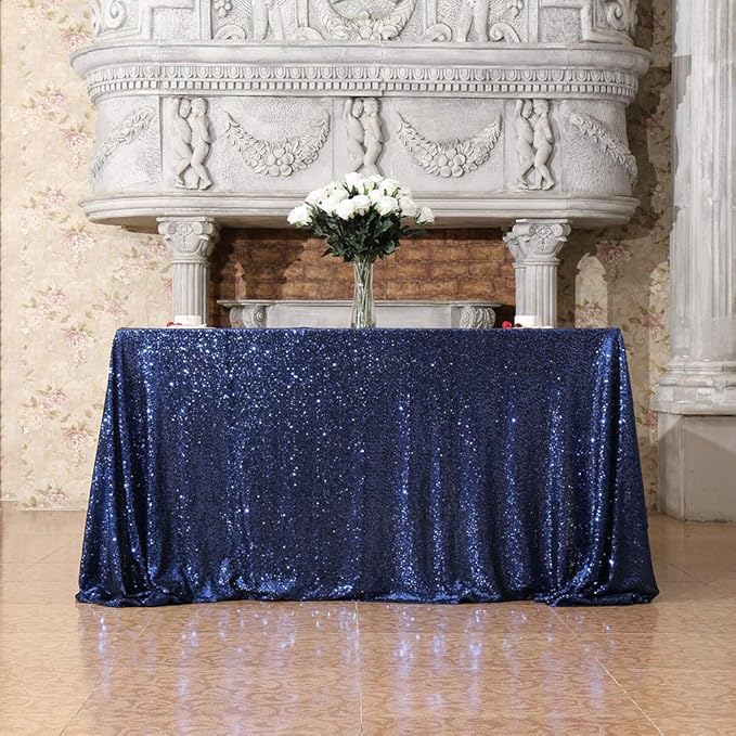 SquarePie Sequin Tablecloth Rectangular 60 x 102 Inch Navy Blue Sparkly Table - Image 6