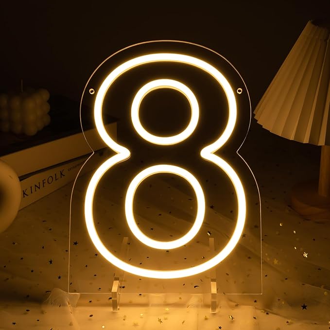 Number 8 LED Neon Sign Backdrop Birthday Party Decoration, 11.3" Height Warm by MissAudrey