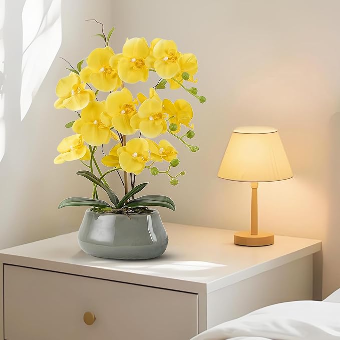 Orchid Artificial Flowers with Gray Vase Large Silk Faux Phalaenopsis Flowers - Image 5
