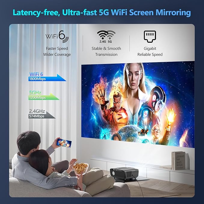 Ultra HD 4K Projector Auto Focus HDR WiFi6, Smart LED WiFi Bluetooth Projector - Image 6
