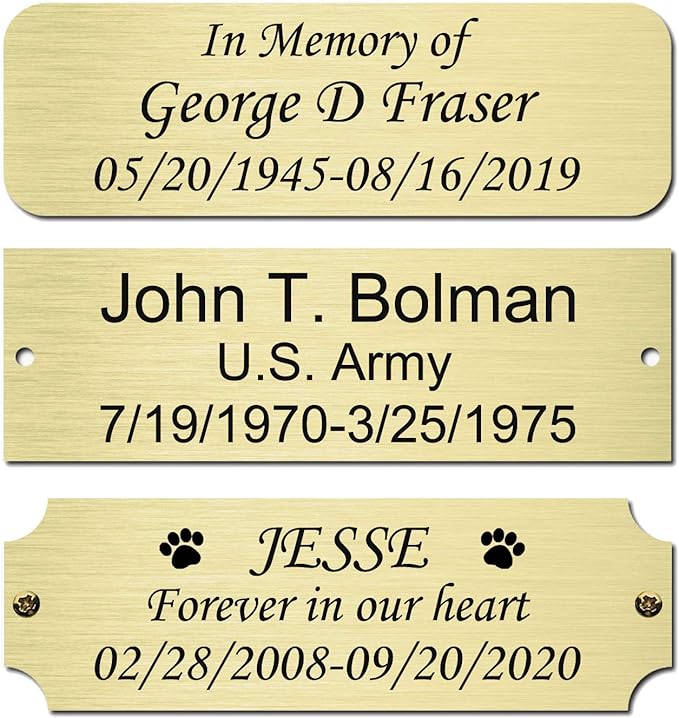 3" W x 1" H Personalized Custom Engraved Brushed Gold Solid Brass Plate Frame by NEMOCI