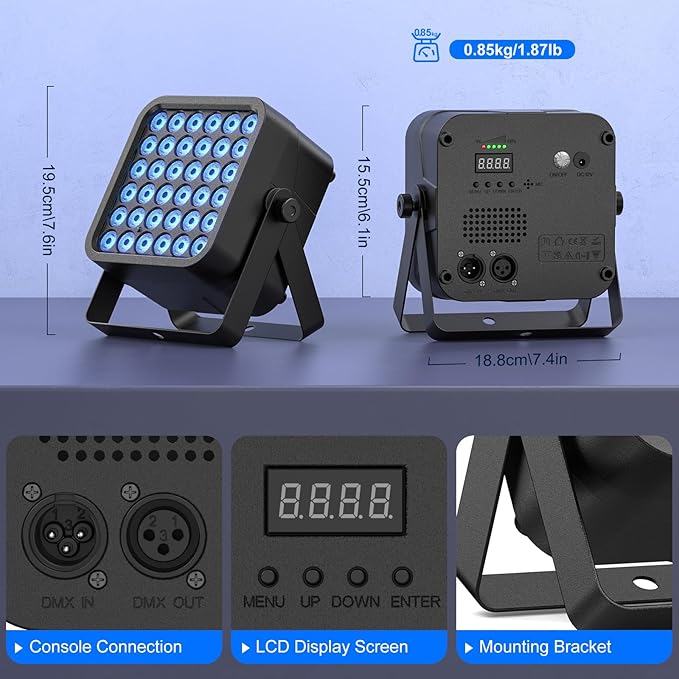 Rechargeable Par Can Lights, 72W RGB 5200mAh Uplights Battery Powered Stage - Image 6