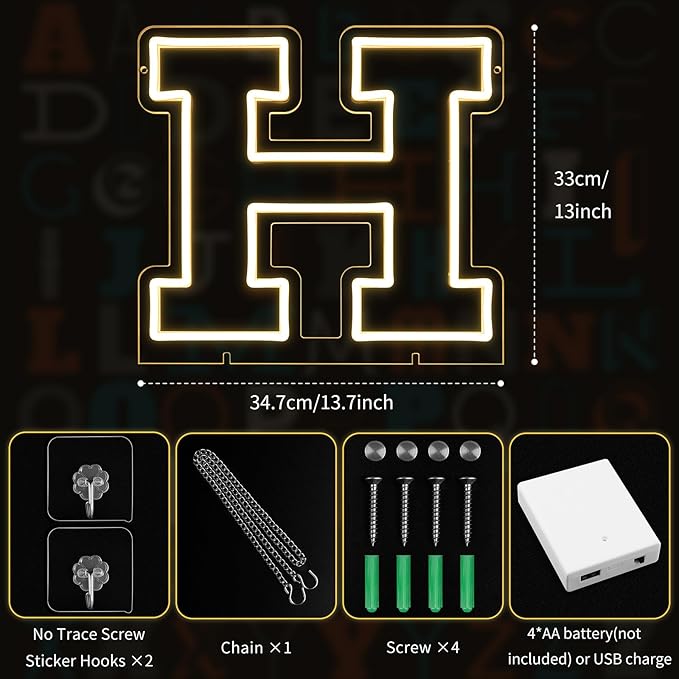 Light Up Letters H, Led Marquee Letter Lights Neon Sign, Battery/USB Powered - Image 2