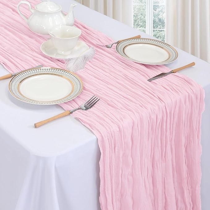 6 Pack Pink Table Runner 10ft Boho Gauze Fabric Cheesecloth Table Runner 35 x - Image 3