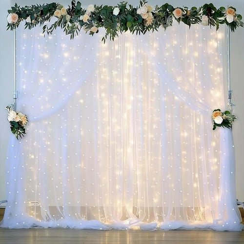 10 x 10 FT Pearl White Tulle Backdrop Curtain by GUANSEN