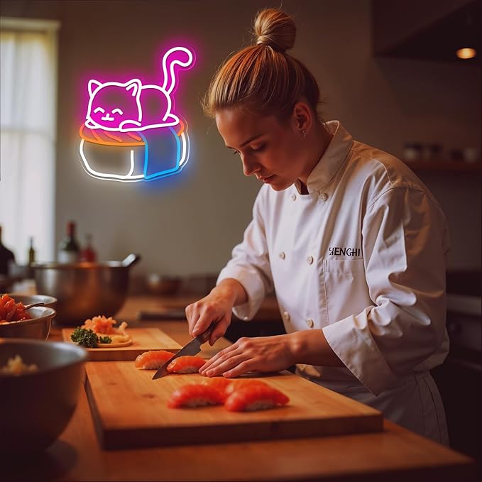 Cute Sushi Cat Neon Sign for Bedroom, Light Up Cat Sign for Pet Store Wall Decor - Image 7