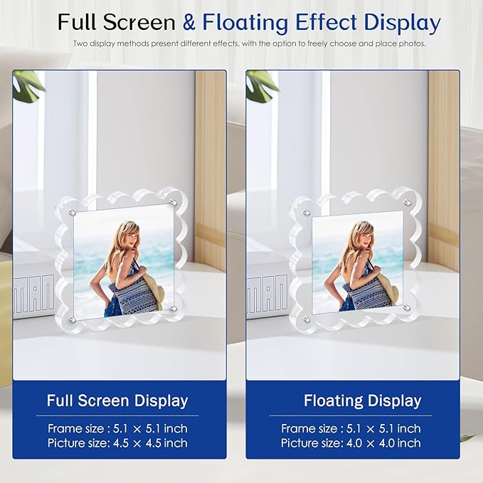 Acrylic Magnetic Picture Frames 4x4-2Pack Clear Freestanding Photo - Image 5