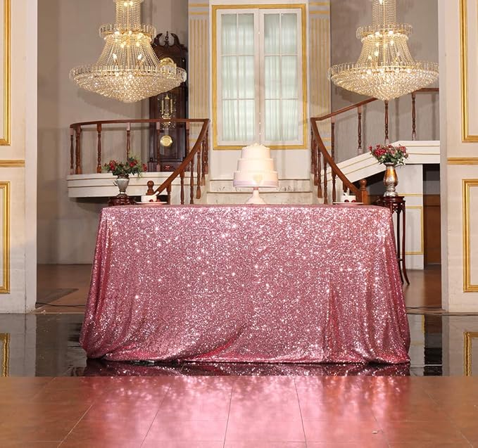 SquarePie Sequin Tablecloth 60 x 102 Inch Fuchsia Pink Sparkly Table Linen - Image 2
