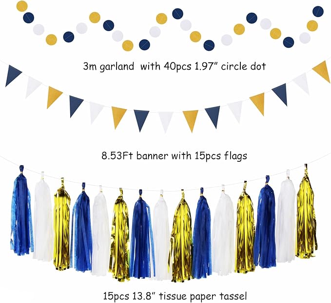 Navy-Blue White-Gold Graduation Party-Decorations - Image 3
