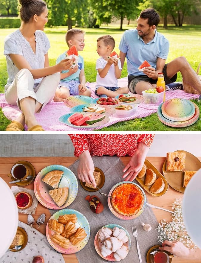 141 Pieces Rainbow Gold Party Supplies, Party Dinnerware Sets Include Paper - Image 6