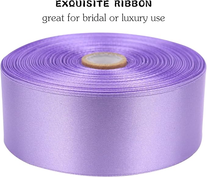 Light Purple Solid Satin Ribbon 1-1/2 Inch 50 Yards Solid Polyester Fabric - Image 4