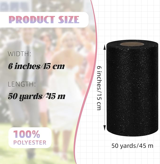 Glitter Tulle Rolls 6” by 50 Yards Sparkle Tulle Fabric Ribbon Sequin Tulle - Image 4