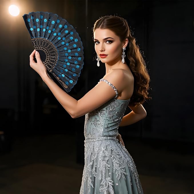 QIRMIZI 30 Pack Fabric Folding Handheld Fans, and Dancing, Light Blue - Image 6