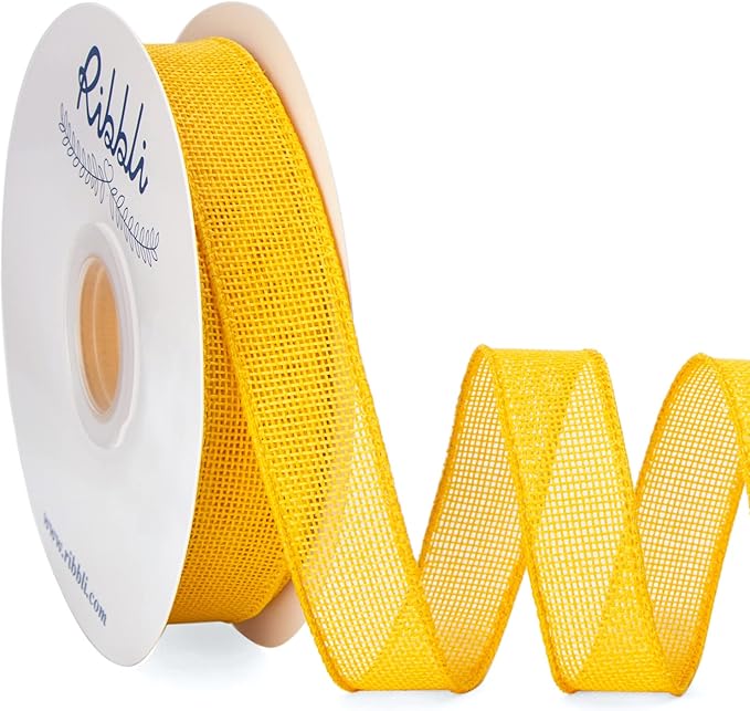 Ribbli Yellow Burlap Wired Ribbon, 1” Inch x Continuous 20 Yard, Big Bows by Ribbli