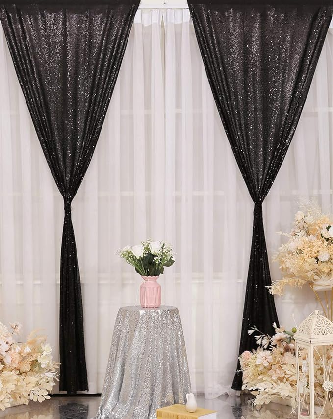 Poise3EHome Black Sequin Backdrop Curtains, 2 Panels 2FTx8FT Glitter Photo - Image 2