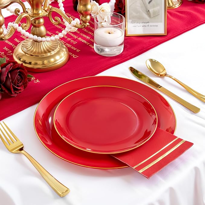NOCCUR 350PCS Red Plastic Plates - Image 3