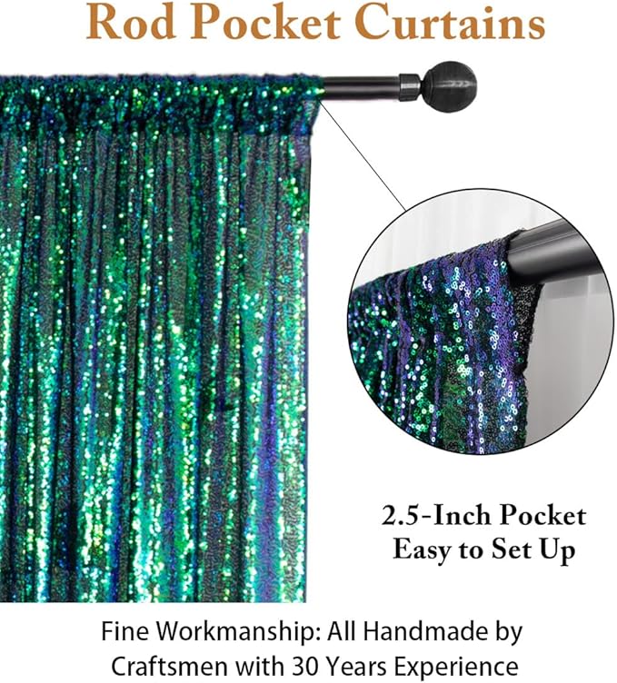 ShinyBeauty Sequin Backdrop Curtain Iridescent Green 2 Panels Sequin Bakdrop - Image 4