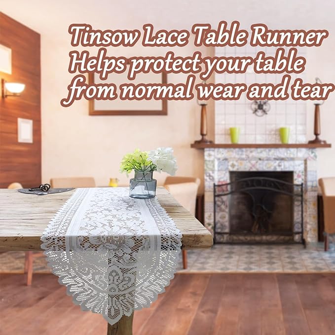 Tinsow 2 Pack Cotton Crochet Lace Rectangular Table Runner Dresser Scarf Doilies - Image 5