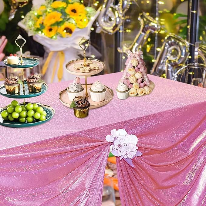 Fitable Pink Sequin Tablecloth for Parties 52x70 Inch - Image 2