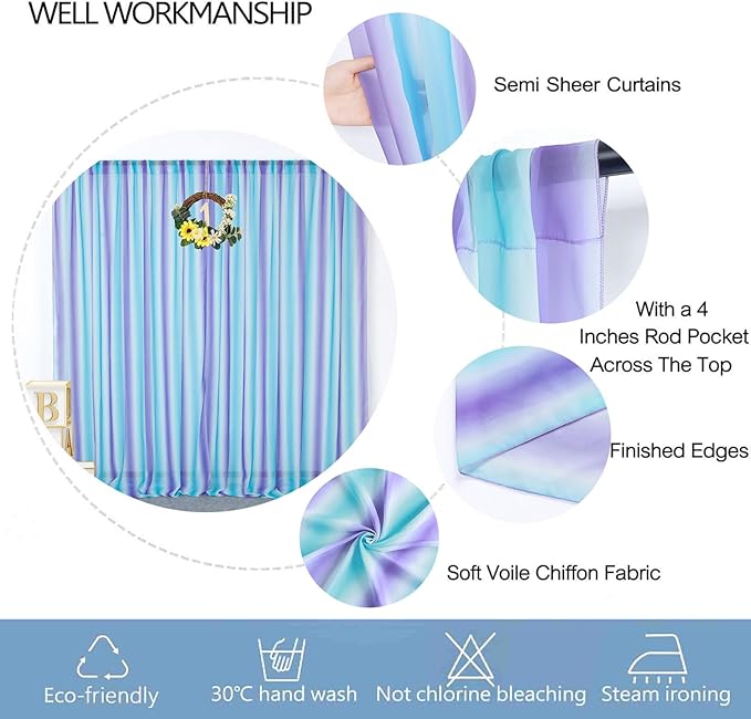 DUOBAO 2-Pack Mermaid-Inspired Chiffon Curtain Panels - Image 5