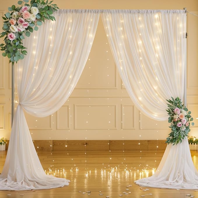 10ft x 7ft White Chiffon Backdrop Curtain - Image 3