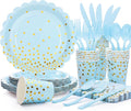 Blue and Gold Party Decorations 175PCS Light Blue Paper Plates and Napkins and by LOOWVY