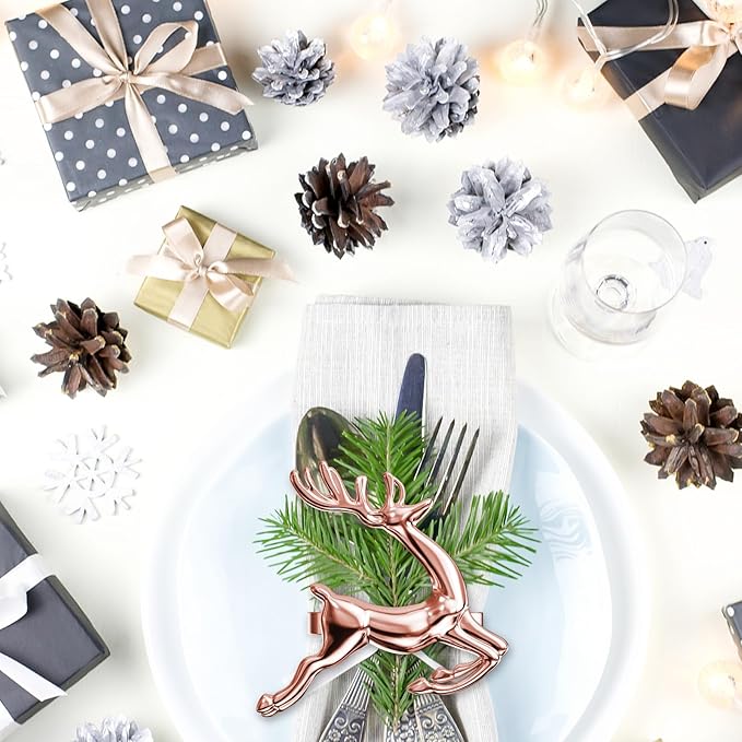 ZeeDix Set of 6 Rose Gold Elk Chic Napkin Rings - Image 7