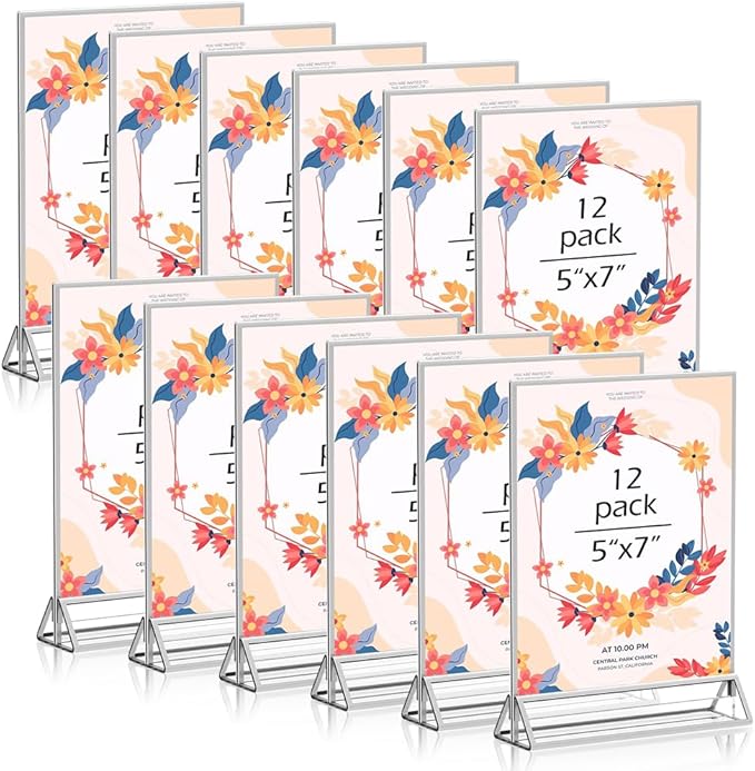 5X7 Acrylic Sign Holder 12 Pack, Double Sided Silver Picture Frames Clear by kuchisity