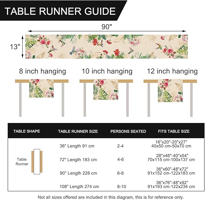 Seliem Summer Tropical Hummingbird Palm Leaf Greenery Table Runner, Spring - Image 7