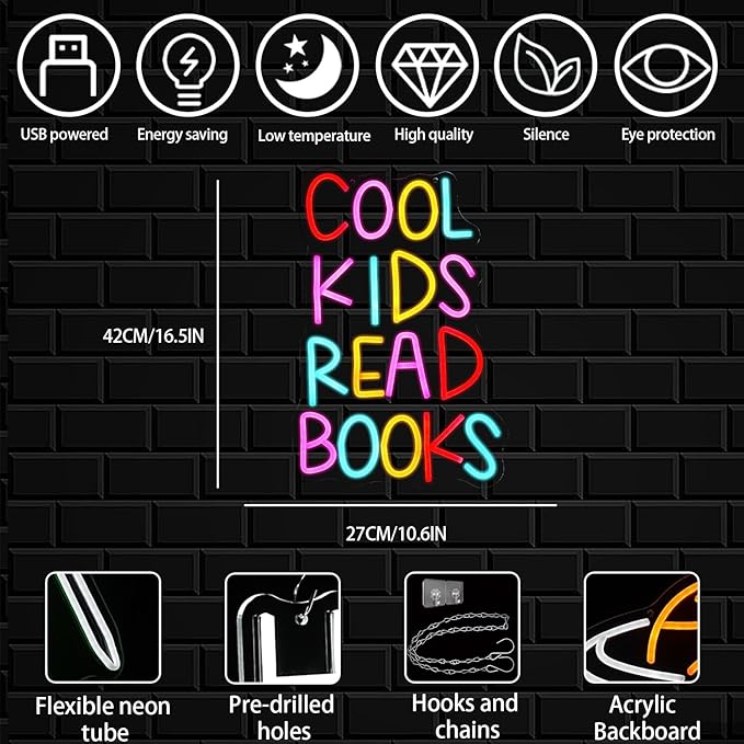 Cool Kids Read Books Neon Sign for Wall Decor, Reading Books Neon Light - Image 2