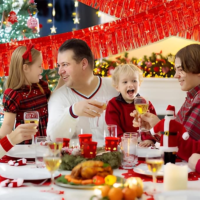 Red Foil Fringe Garland 10FT 2packs, Metallic Foil Tinsel Fringe Banners - Image 7