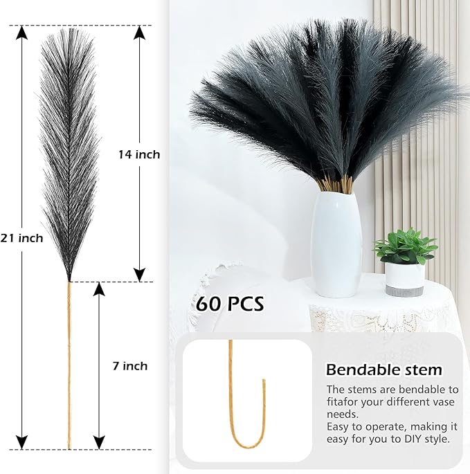 60 Pcs Pampas Grass Decor 21.7 Inch Faux Light Grey and Dark Grey Pampas Grass - Image 5