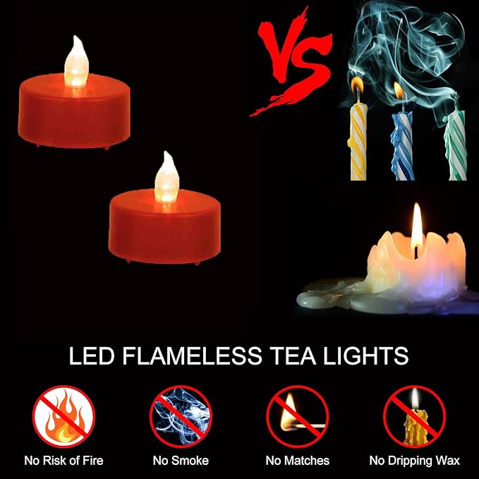 LED Tea Lights Candles-100PACK Red Flameless Candles Realistic and Bright - Image 6