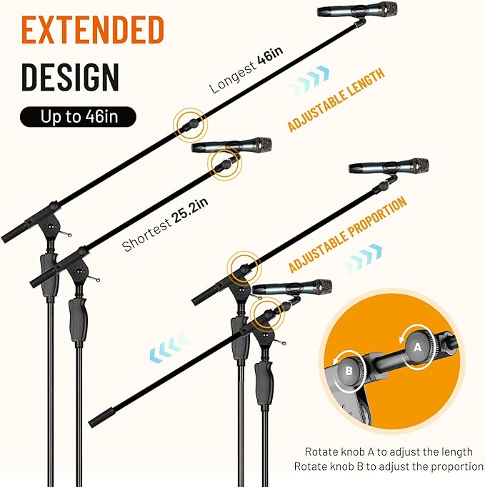 CAHAYA Tripod Microphone Stand: Boom Arm One-Button Release Floor Mic Stand - Image 6