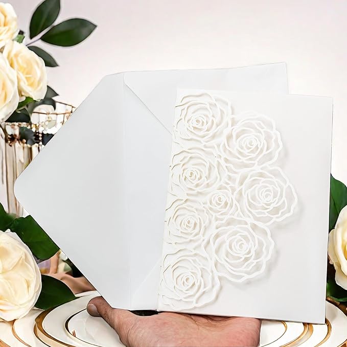 20 Pcs Laser Cut Wedding Invitations Card Pocket - Image 5