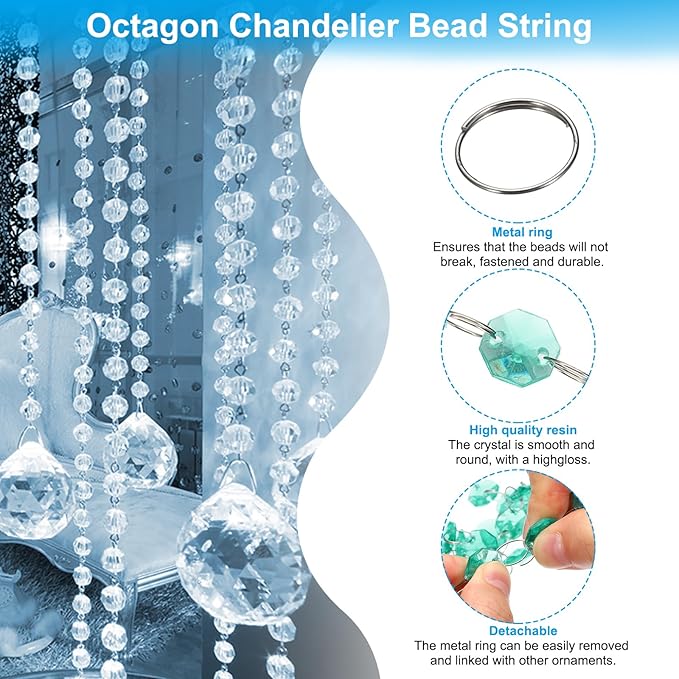 PATIKIL 14 mm Crystal Garland Strands, 98.4 Ft Acrylic Octagon Chandelier Bead - Image 3