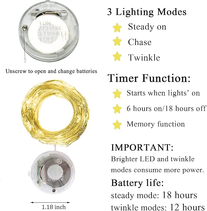 Twinkle Fairy Lights Battery Powered 3 Modes - Image 3