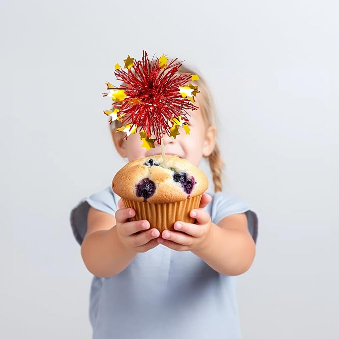 Ephlyn 30Pcs Foil Firework Cupcake Toppers Party Birthday Cake Toppers Supplies - Image 7
