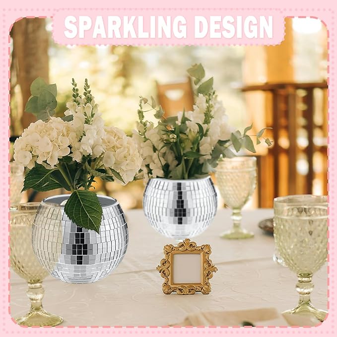 9 Pcs Disco Ball Vase, Glass Disco Ball Vases, Mirror Disco Balls, Candle - Image 4