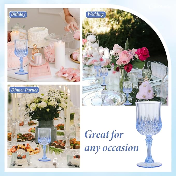 Blue Plastic Wine Glasses 7oz – 24 Pcs Unbreakable Vintage Plastic Goblets - Image 7