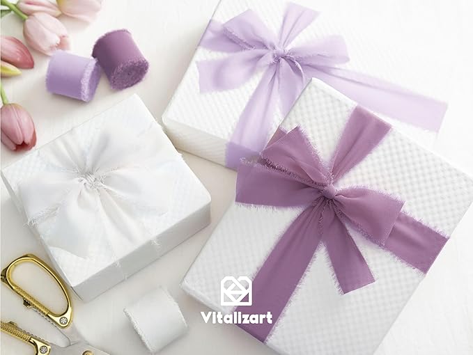 Vitalizart Chiffon Silk Ribbon Handmade Fringe 1.5" x 21 Yd Lavender Light - Image 5