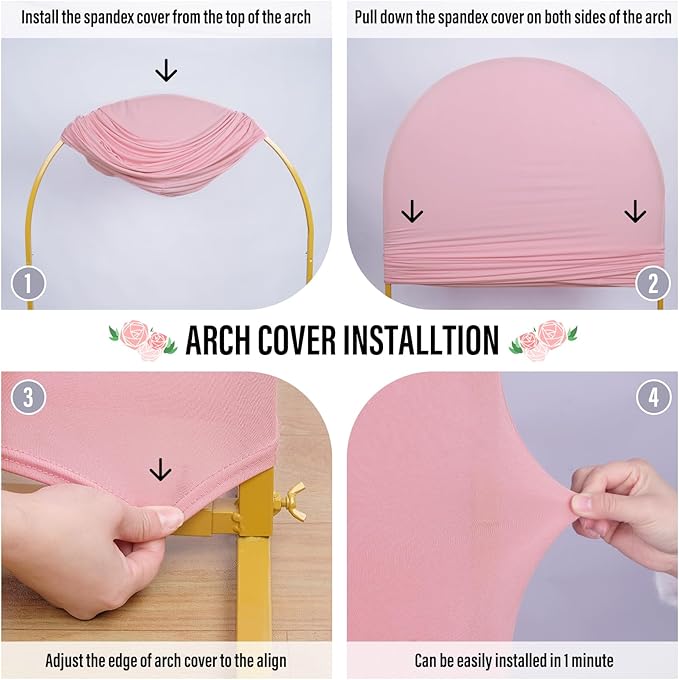 LEBENGURU Upgraded 7.2FT Wedding Arch Cover, Dusty Pink Spandex Fitted Arch - Image 5