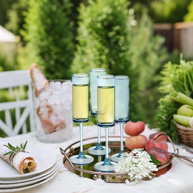 24 Pieces Blue Champagne Flutes 6 OZ Straight Sided Wine Glasses Champagne Long - Image 4