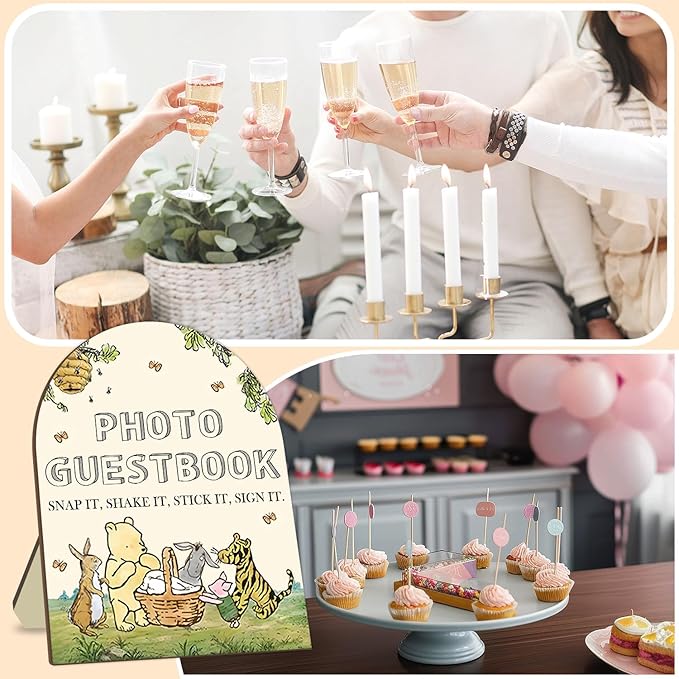 Winnie Wedding Photo Guestbook Desk Decor, The Pooh Photo Guestbook Wooden Sign - Image 5