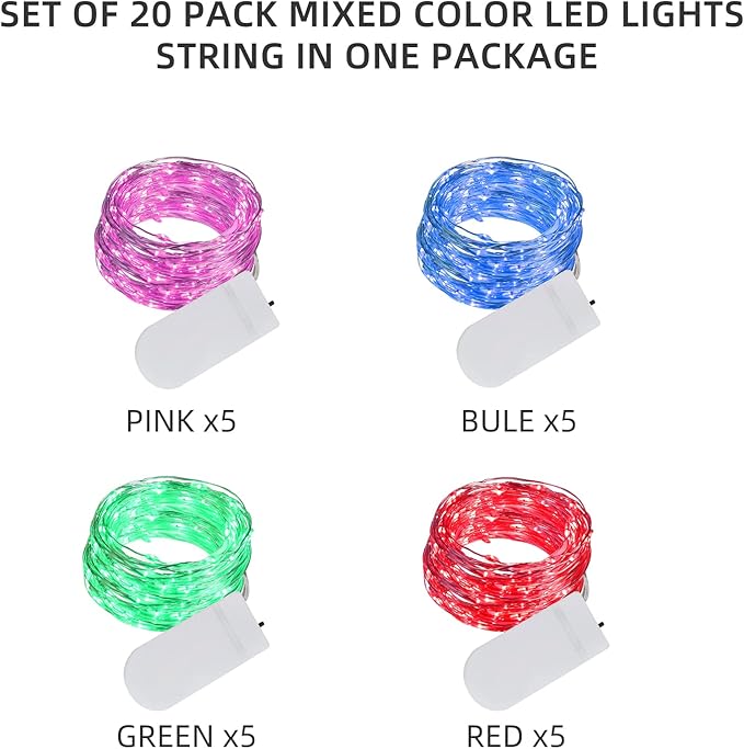 LAMPHOME 20 Pack Fairy Lights Battery Operated String Lights, 20 LED on 6.6FT - Image 6