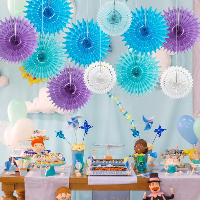 SUNBEAUTY Pack of 11 Purple Lavender Blue Hanging Honeycomb Paper Fans - Image 3