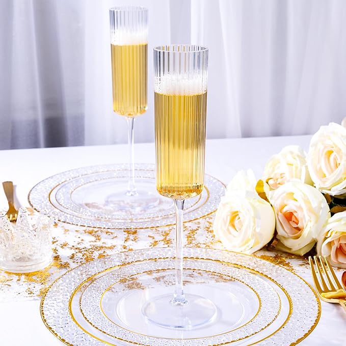 Ciaell 24 Pack Plastic Champagne Flutes - 6oz Ribbed Disposable Champagne - Image 7