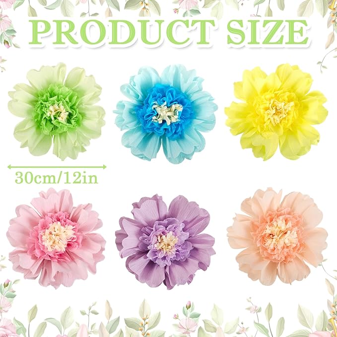 SUNBEAUTY Mexican Paper Flowers Decorations 6 PCS Colorful Fiesta Giant DIY - Image 2