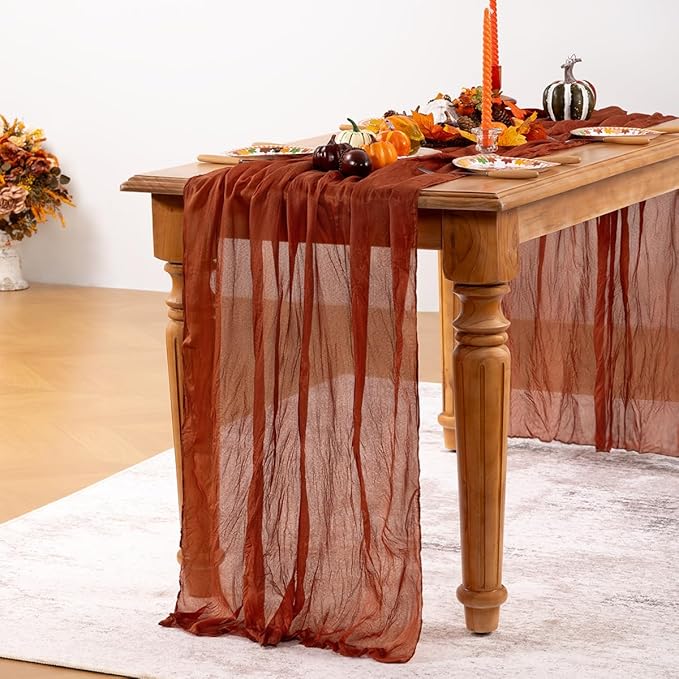 Terracotta Cheesecloth Table Runner Fall Burnt Orange Cheese Cloth Table Runner - Image 4