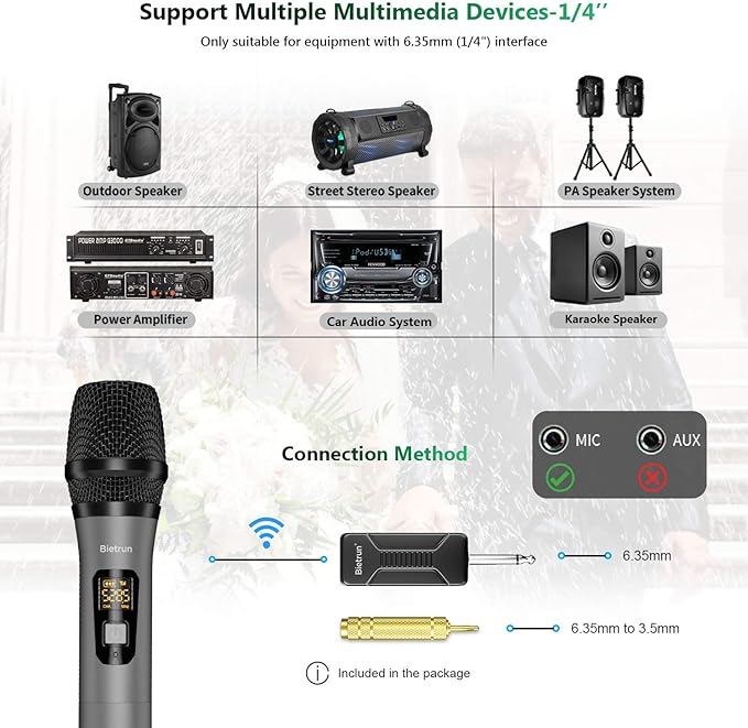 Bietrun Wireless Microphone, Professional UHF Metal Dual Handheld Cordless - Image 6